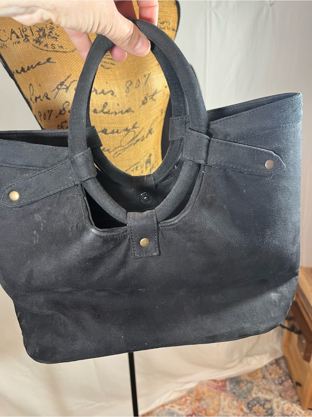 Embroidered Black Floral handbag/clutch purse vintage suede - Picture 10 of 10